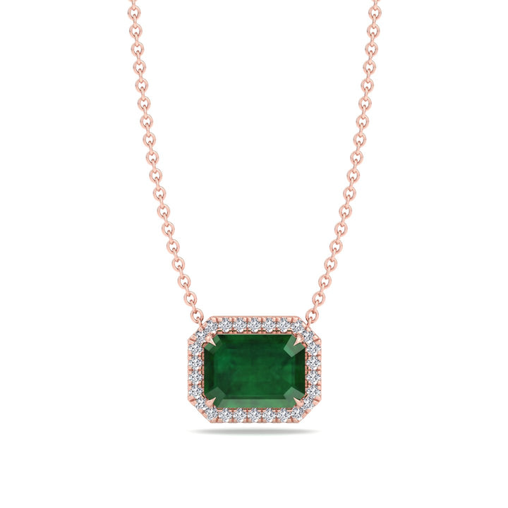 3.10CT Emerald Cut Diamond & Emerald Necklace, Rose Gold