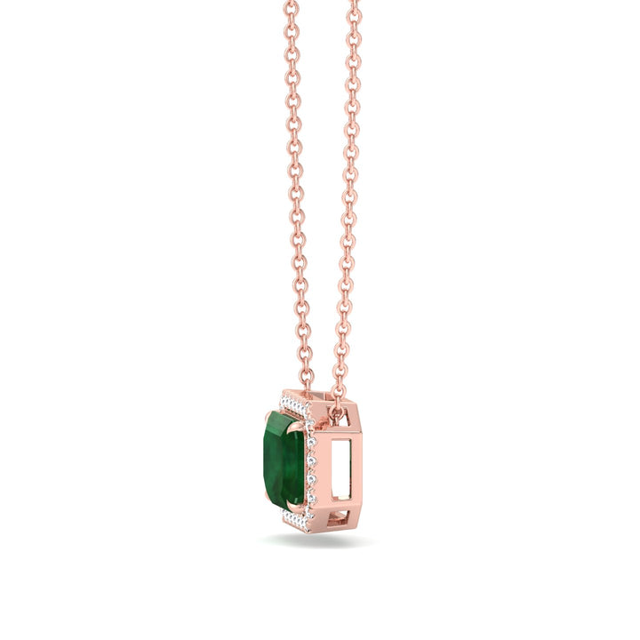 3.10CT Emerald Cut Diamond & Emerald Necklace, Rose Gold, Side Profile