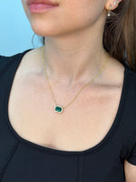 3.10CT Emerald Cut Diamond & Emerald Necklace, Yellow Gold, Model Neck