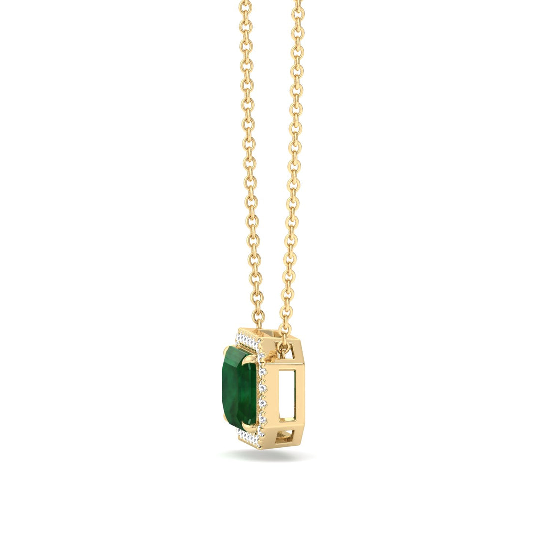 3.10CT Emerald Cut Diamond & Emerald Necklace, Yellow Gold, Side