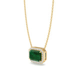 3.10CT Emerald Cut Diamond & Emerald Necklace, Yellow Gold, Tilted