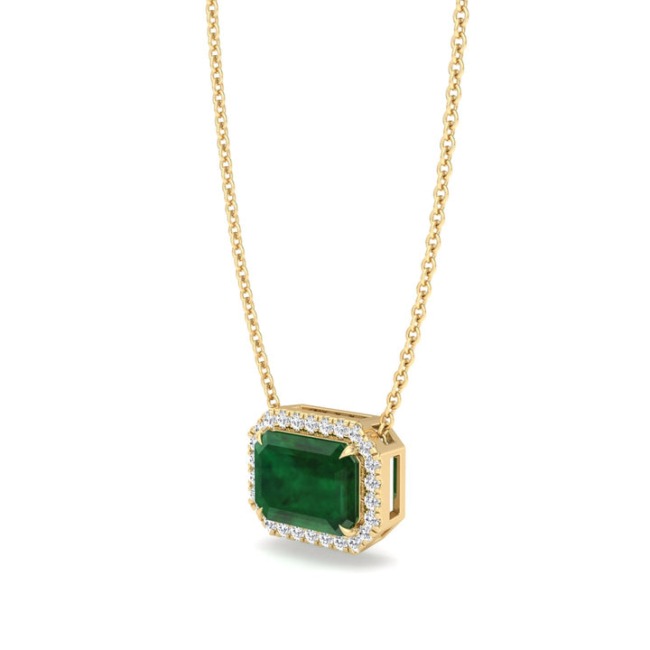 3.10CT Emerald Cut Diamond & Emerald Necklace, Yellow Gold, Tilted