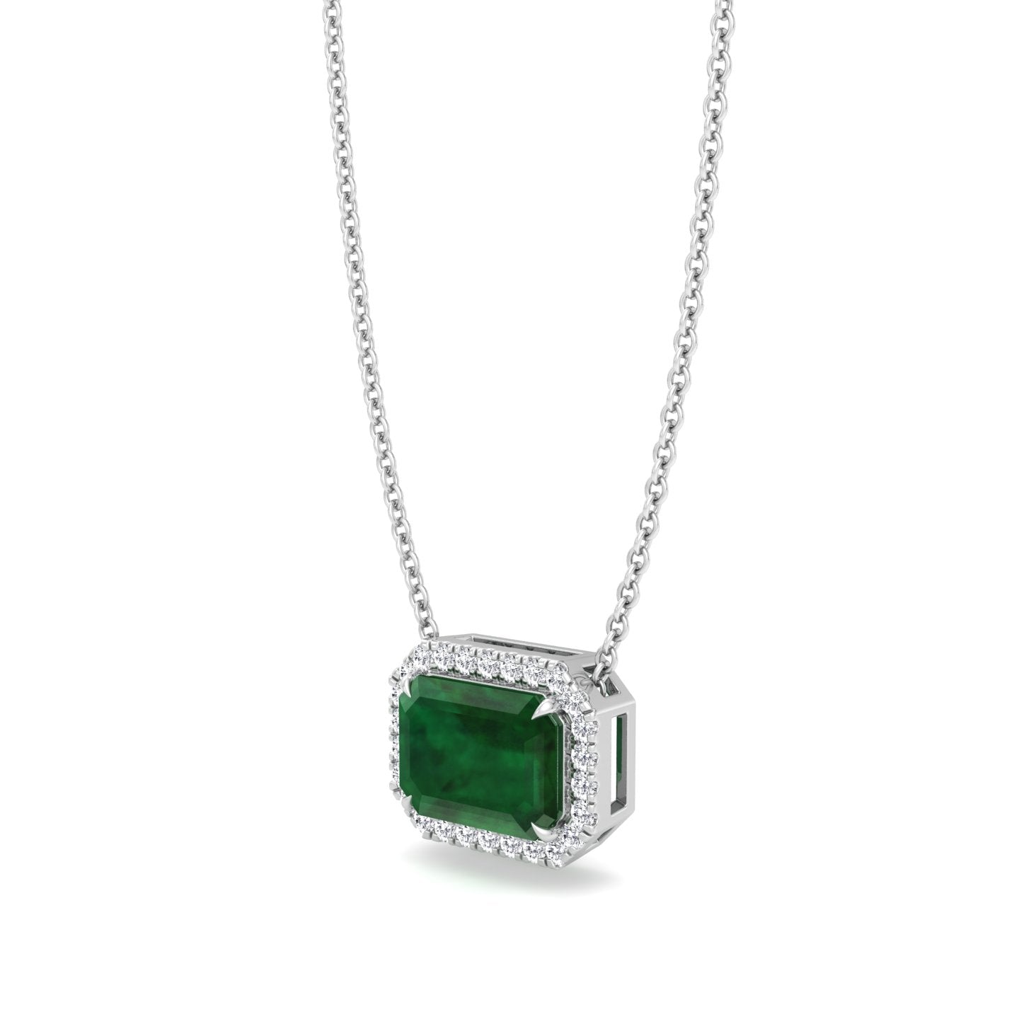 3.10CT Emerald Cut Diamond & Emerald Pendant, White Gold, Tilted