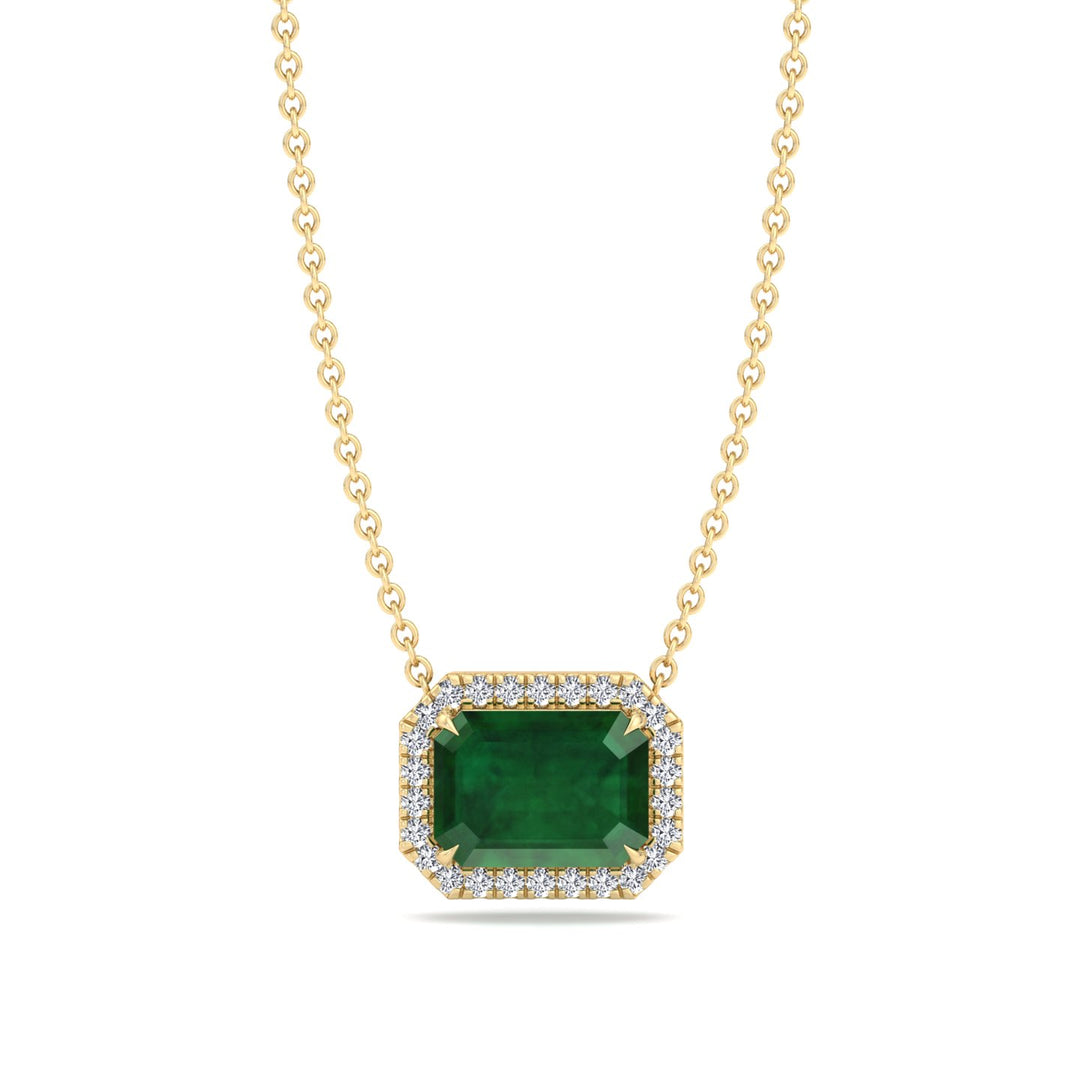 3.10CT Emerald Cut Diamond & Emerald Pendant, Yellow Gold