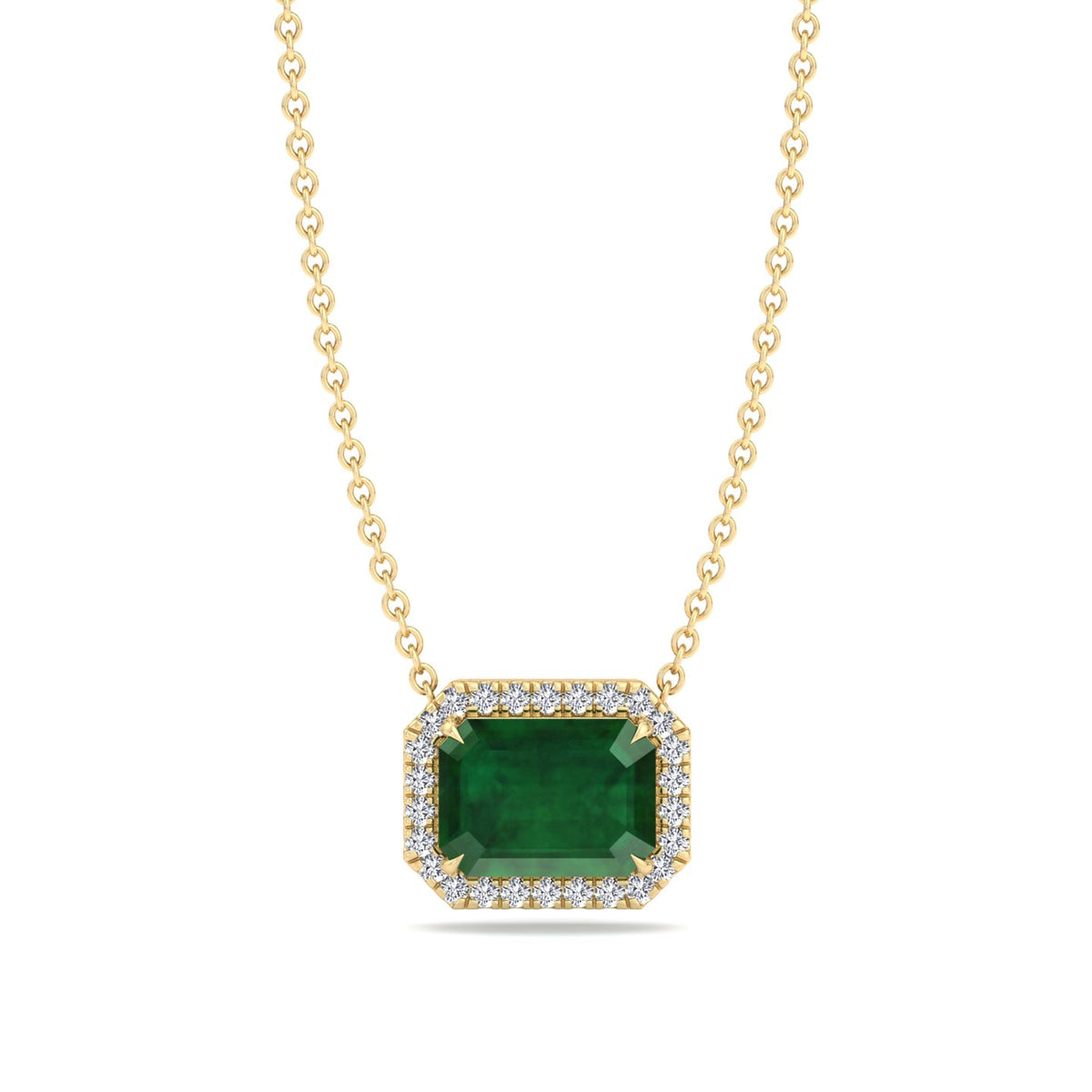 3.10CT Emerald Cut Diamond & Emerald Pendant, Yellow Gold