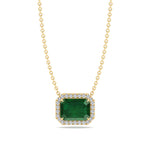 3.10CT Emerald Cut Diamond & Emerald Pendant, Yellow Gold