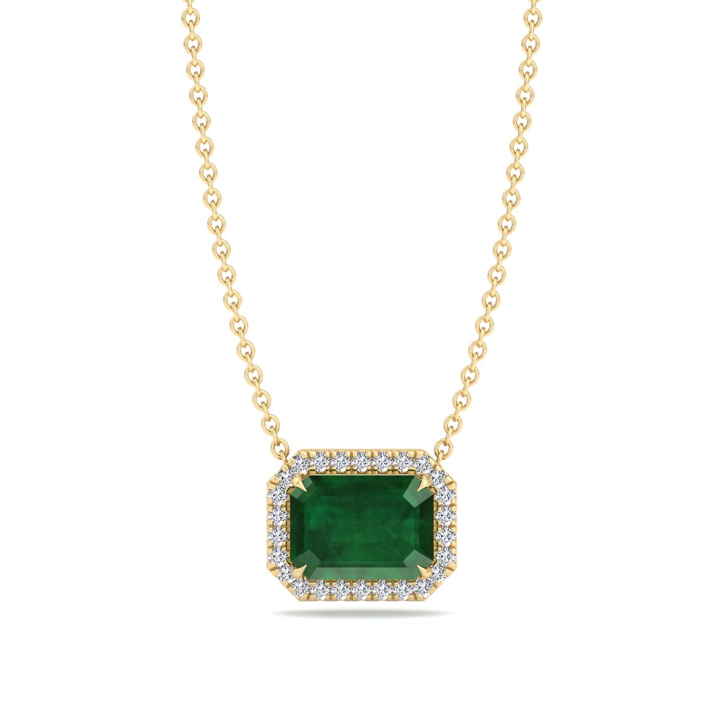 3.10CT Emerald Cut Diamond & Emerald Pendant, Yellow Gold