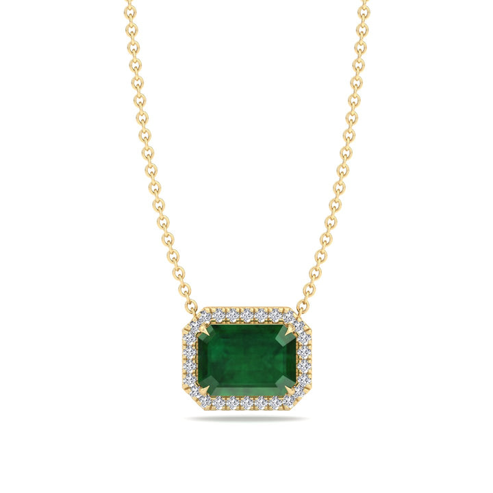 3.10CT Emerald Cut Diamond & Emerald Pendant, Yellow Gold