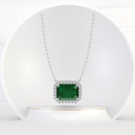 3.10CT T.W. Emerald Cut Green Emerald & Diamond Halo Pendant