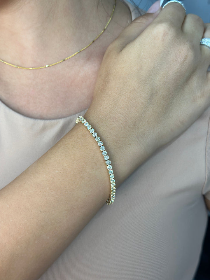  3.45CT Tennis Bracelet in 14k Yellow Gold, on hand