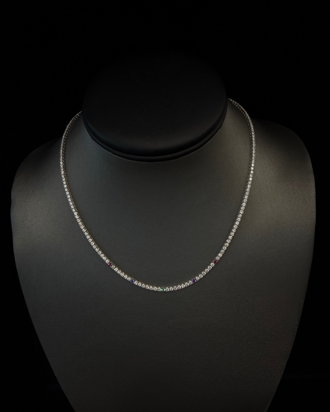 Custom Birthstone Diamond Tennis Necklace Natural Diamond Tennis Necklace 14K Solid Gold