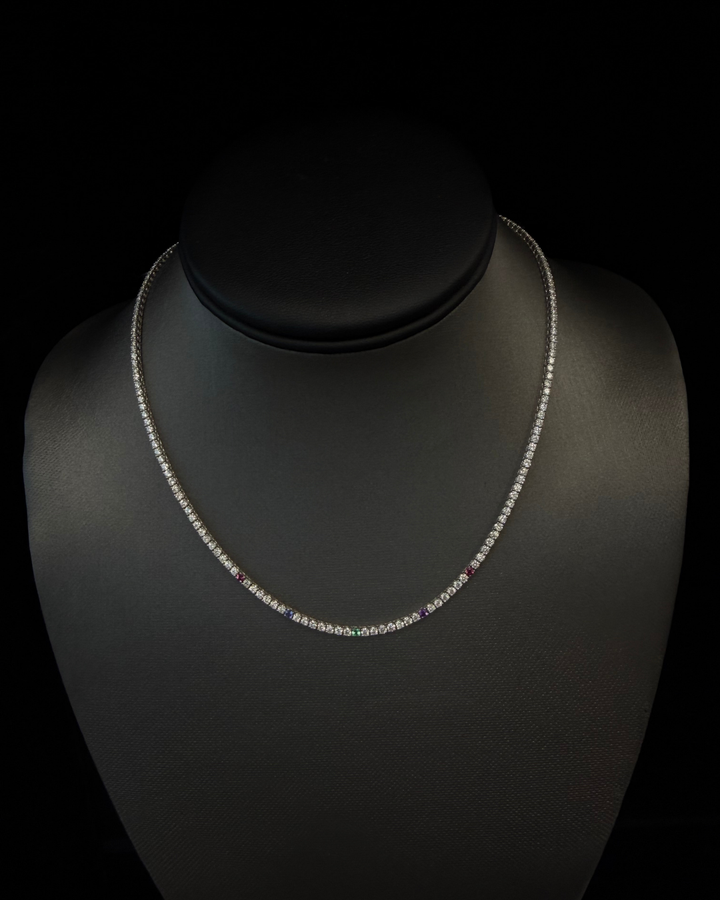 Custom Birthstone Diamond Tennis Necklace Natural Diamond Tennis Necklace 14K Solid Gold