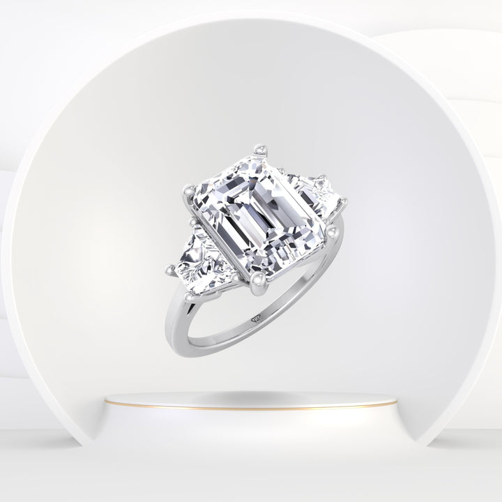 Paolina - 3 Stone Emerald & Trapezoid Diamond Engagement Ring