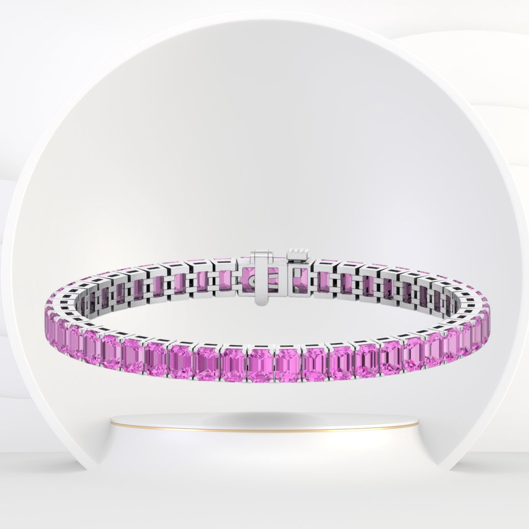 Viola - 15CT Emerald Cut Natural Pink Sapphire Tennis Bracelet - Gem Jewelers Co