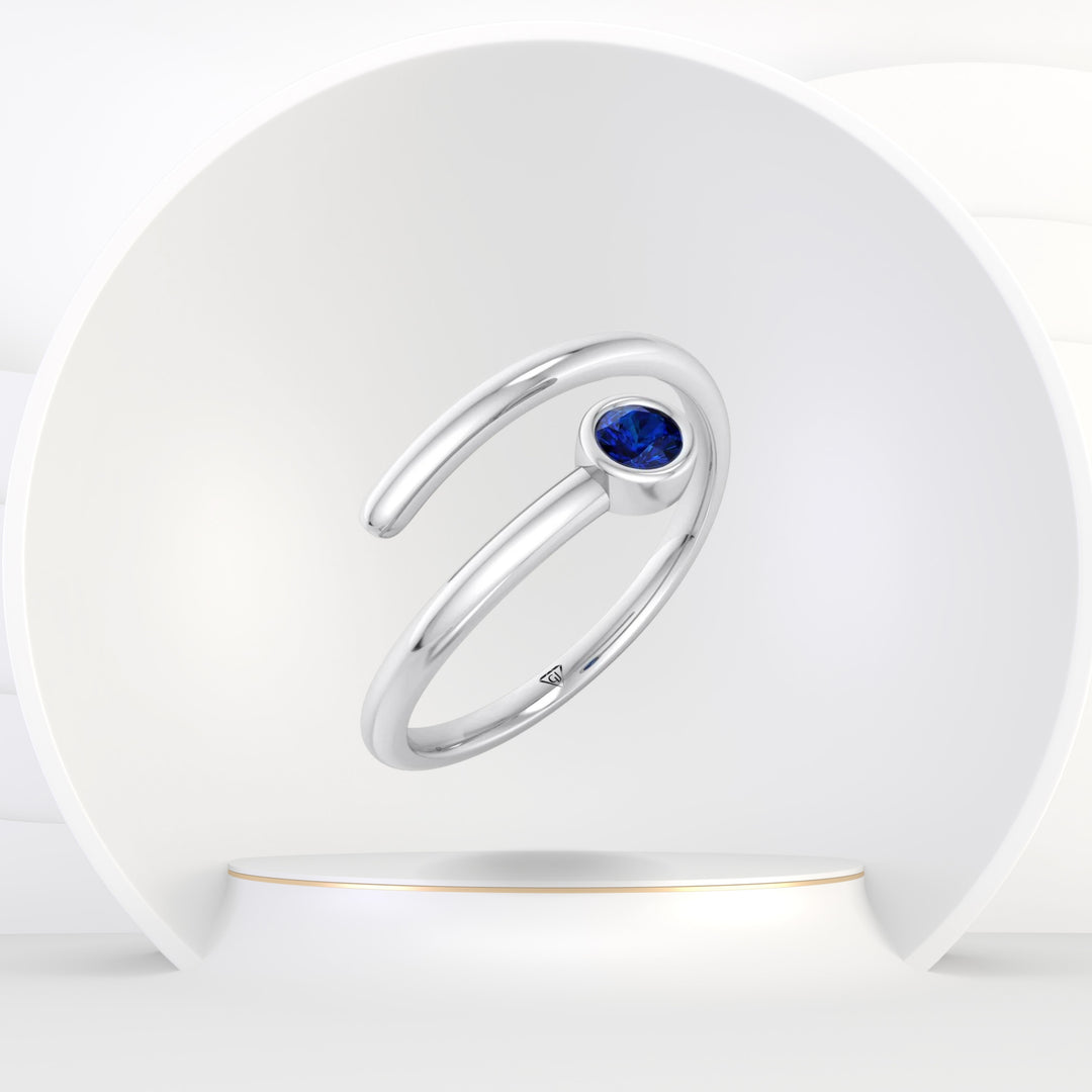Bleu - Round Cut Blue Sapphire Bezel Set Stacking Ring - Gem Jewelers Co