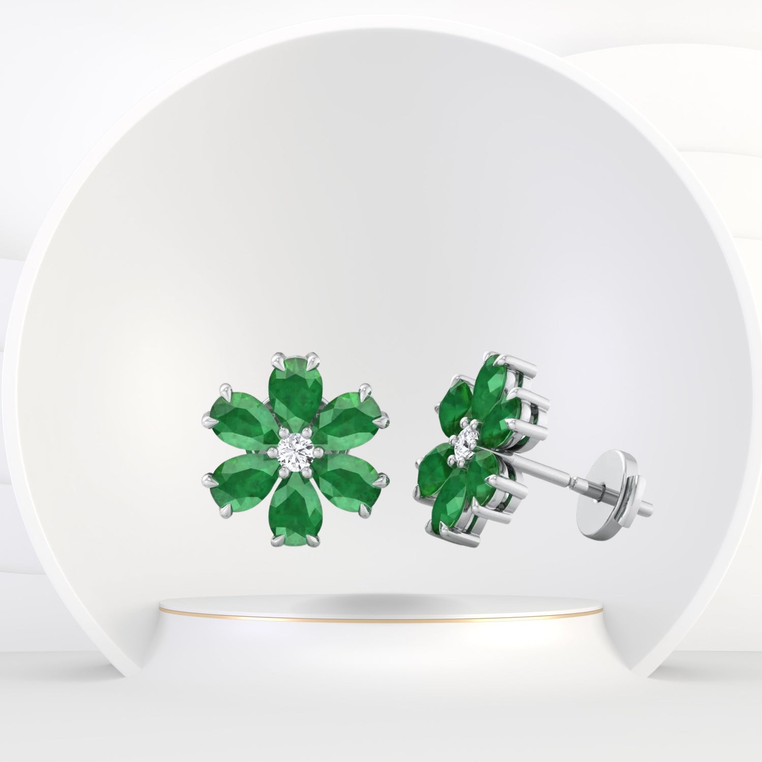 Favi - Pear Shaped Emerald & Diamond Cluster Earrings - Gem Jewelers Co
