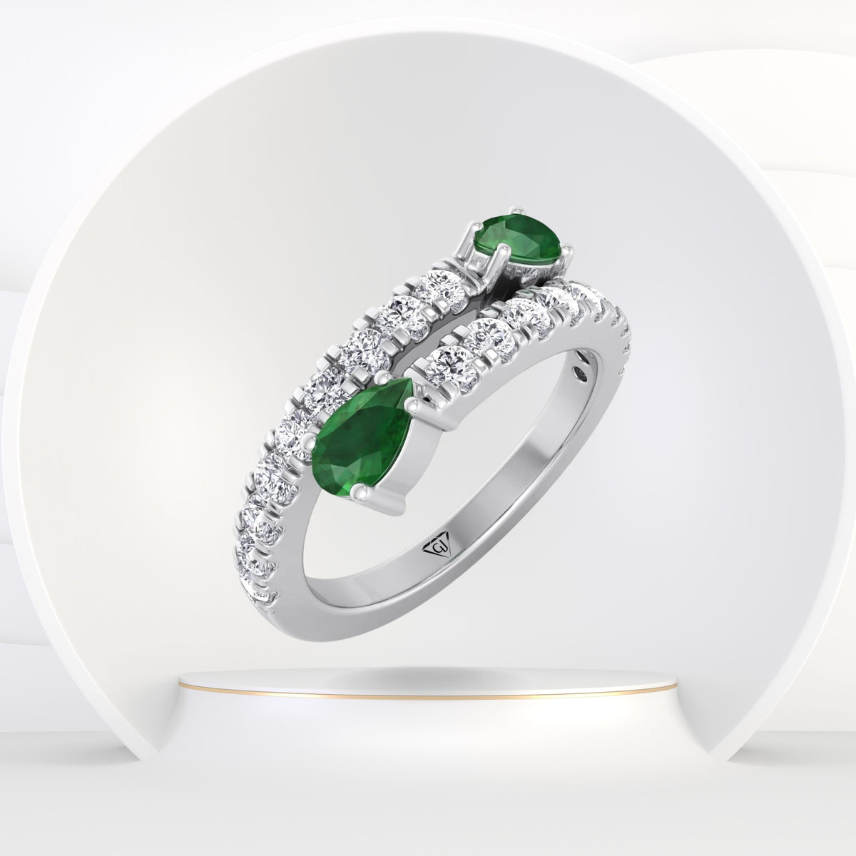 Oakla - 1.25CT T.W Pear Shape Emerald Pave Stack Ring - Gem Jewelers Co