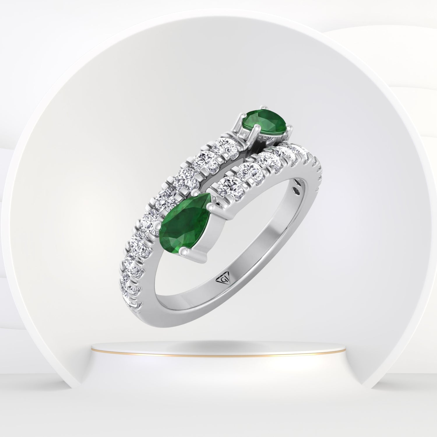 Oakla - 1.25CT T.W Pear Shape Emerald Pave Stack Ring - Gem Jewelers Co