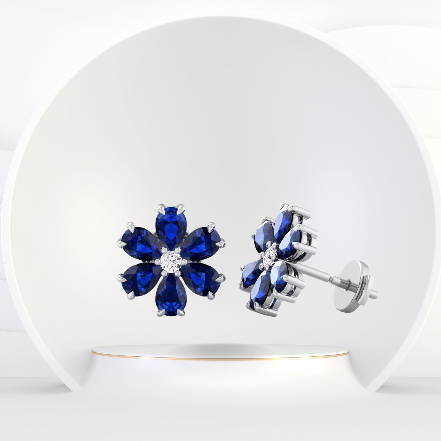 Fiore - Pear Shaped Sapphire & Diamond Cluster Earrings - Gem Jewelers Co