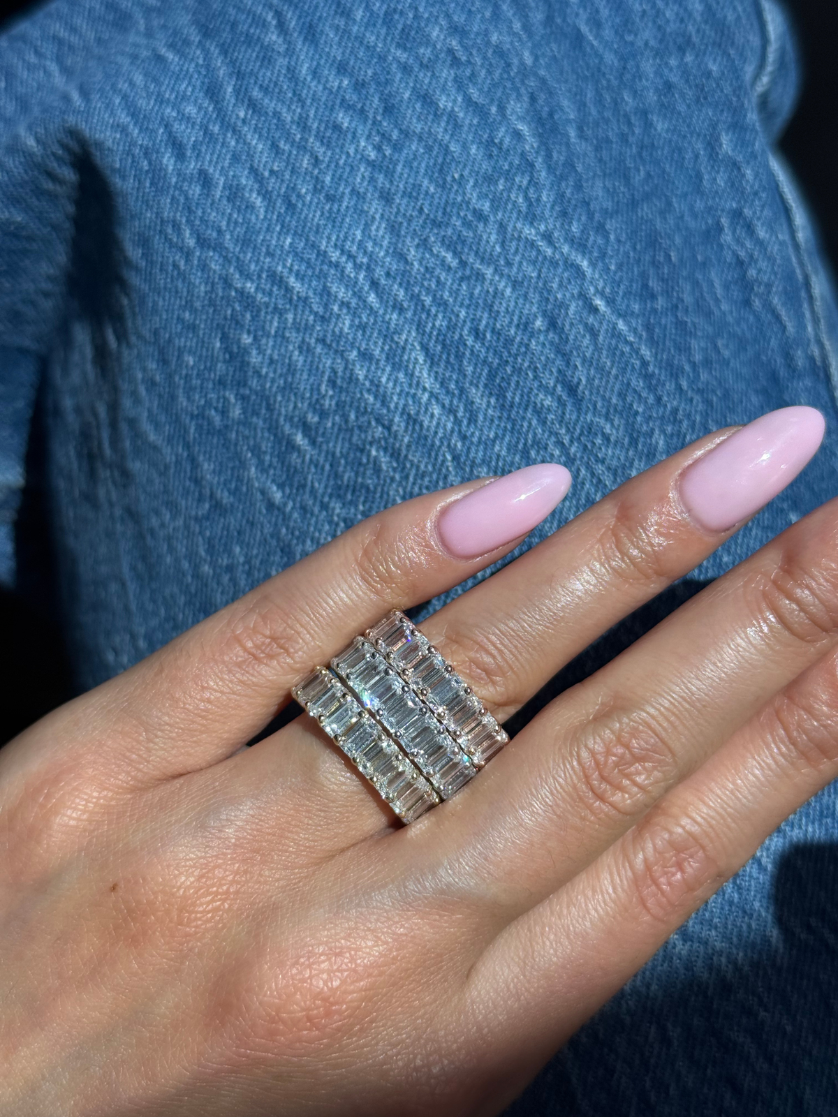 3 Emerald Cut Natural Diamond Eternity Band