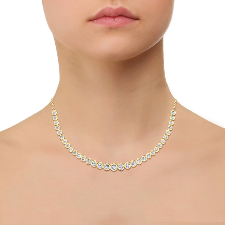 Halfway Graduated Bezel Set Natural Diamond Tennis Necklace Yellow