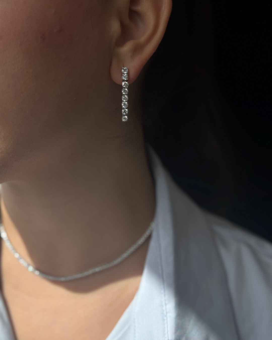 Round Cut Natural Diamond Tennis Earrings