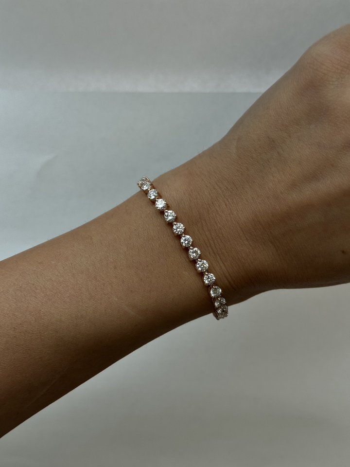 3-Prong Natural Diamond Tennis Bracelet - Martini Style 18K Solid Gold