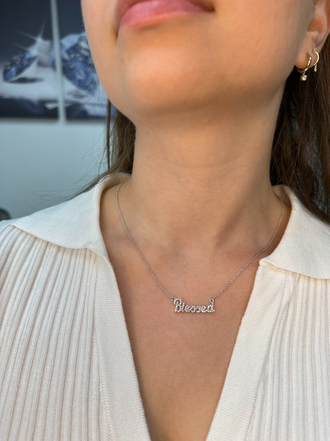 3/4CT Custom Diamond Name Necklace, White Gold, Front
