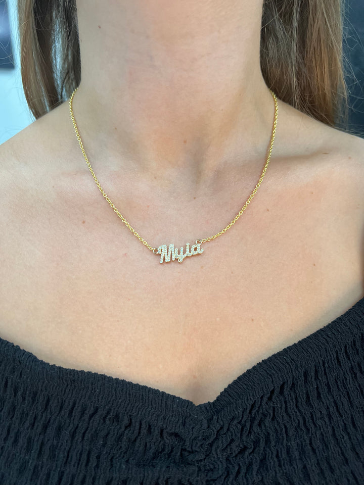 3/4CT Myia Diamond Name Pendant Necklace, Yellow Gold