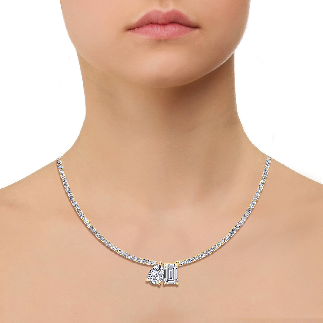 Toi Et Moi Pear and Emerald Natural Diamond Tennis Necklace