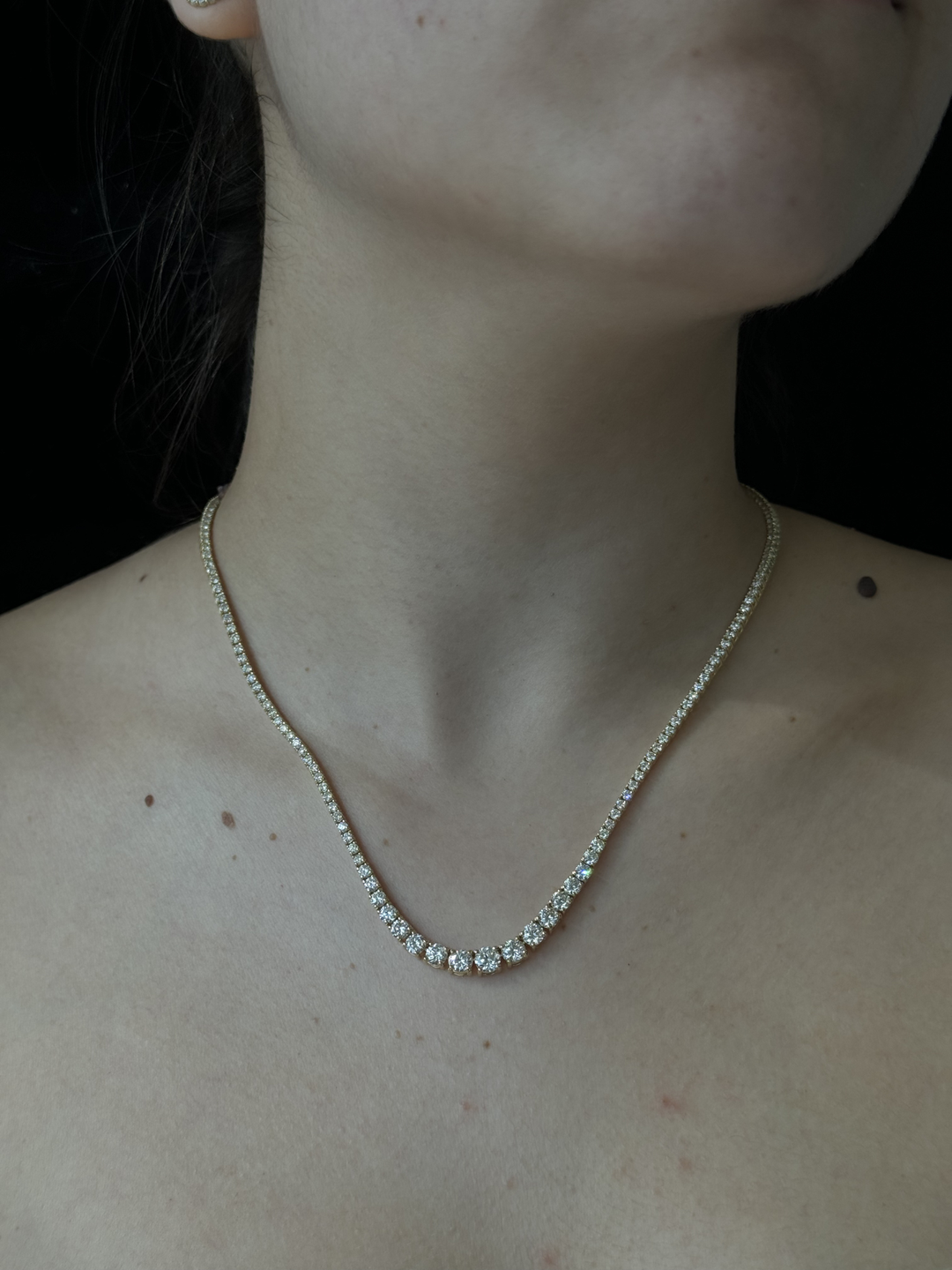 4 Prong Graduated Natural Diamond Tennis Necklace 14K Solid Gold