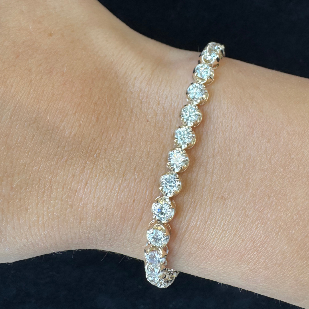 Crown Prong Natural Diamond Tennis Bracelet 18K Solid Gold
