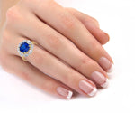 Valeria - Cushion Shape Blue Sapphire Engagement Ring With Oval and Marquise Diamond Side Stones - Gem Jewelers Co
