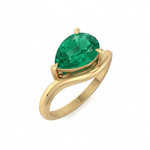 Natural Green Emerald Pear Shape Pinky Ring Yellow Gold 18K