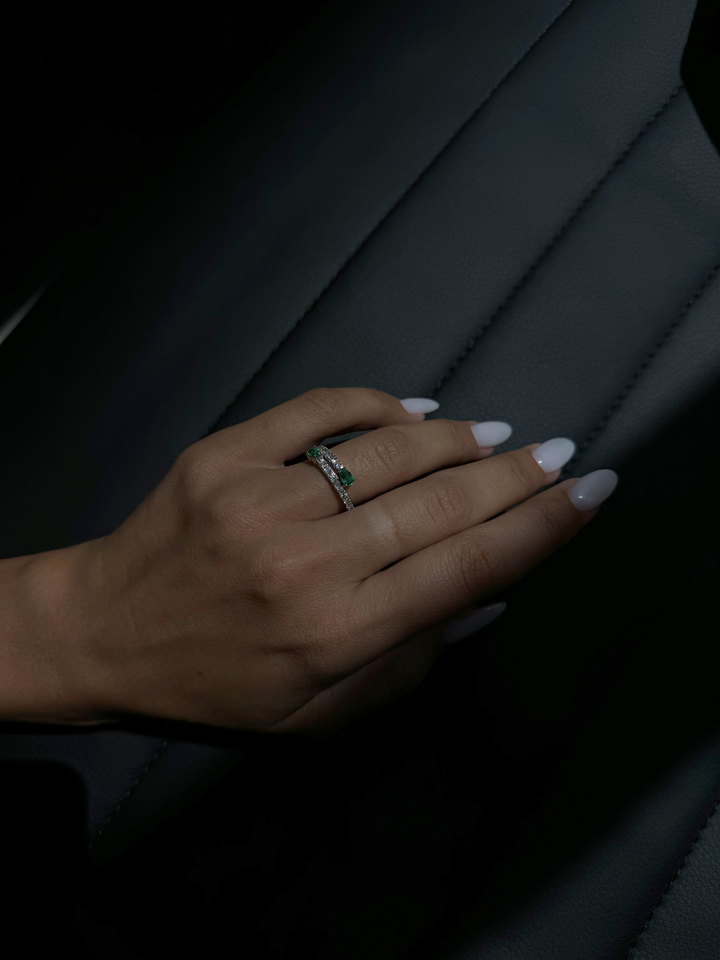 1.25CT T.W Pear Shape Emerald Pave Stack Ring