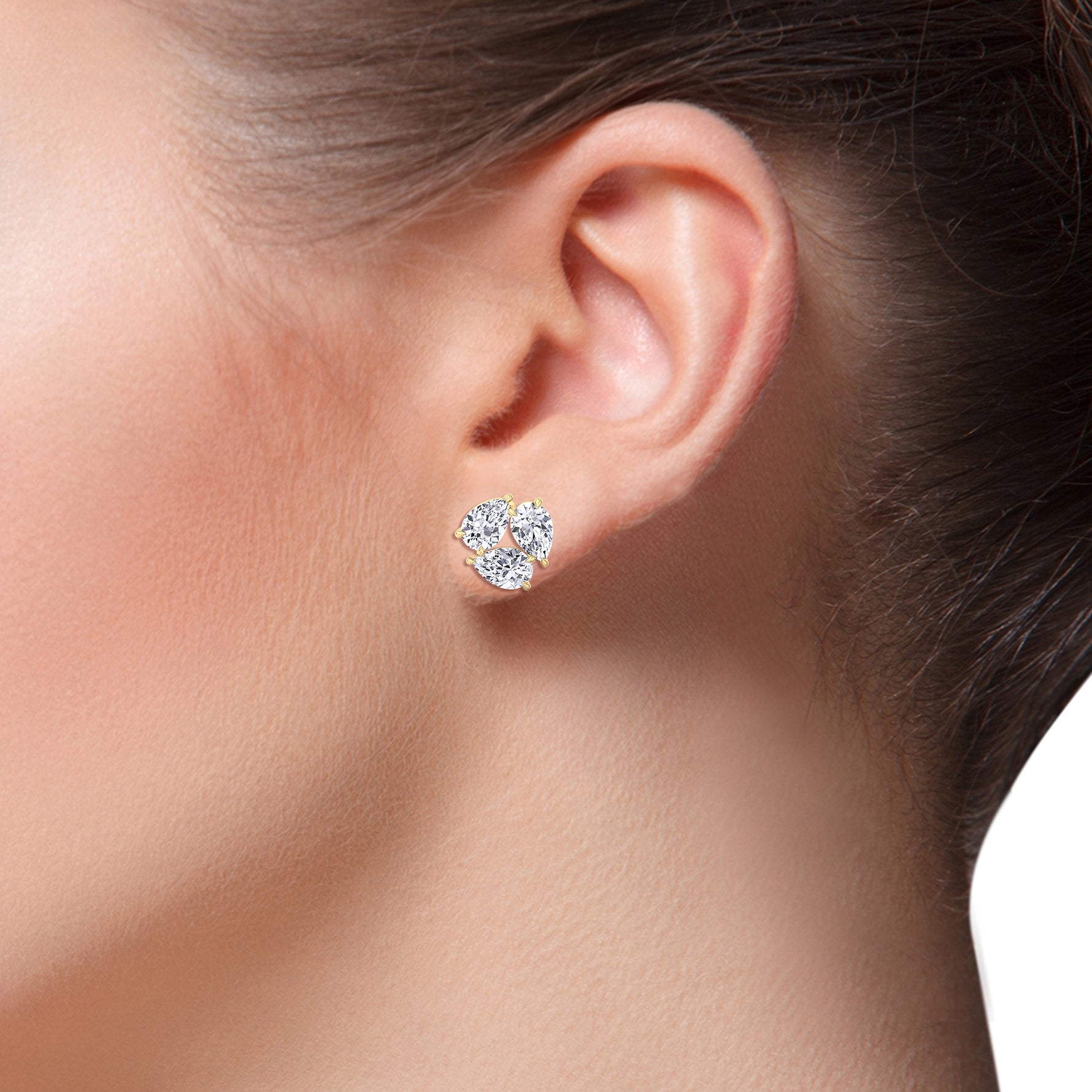 3 Piece Pear Shape Natural Diamond Studs Yellow