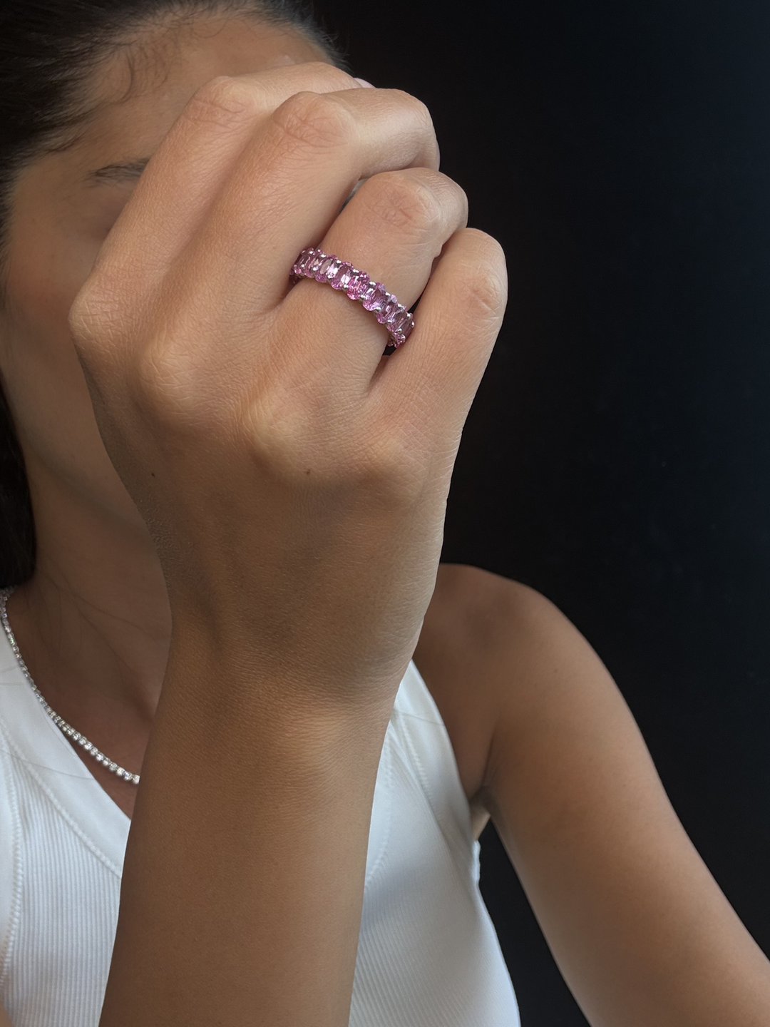 Oval Shape Pink Sapphire Eternity Band