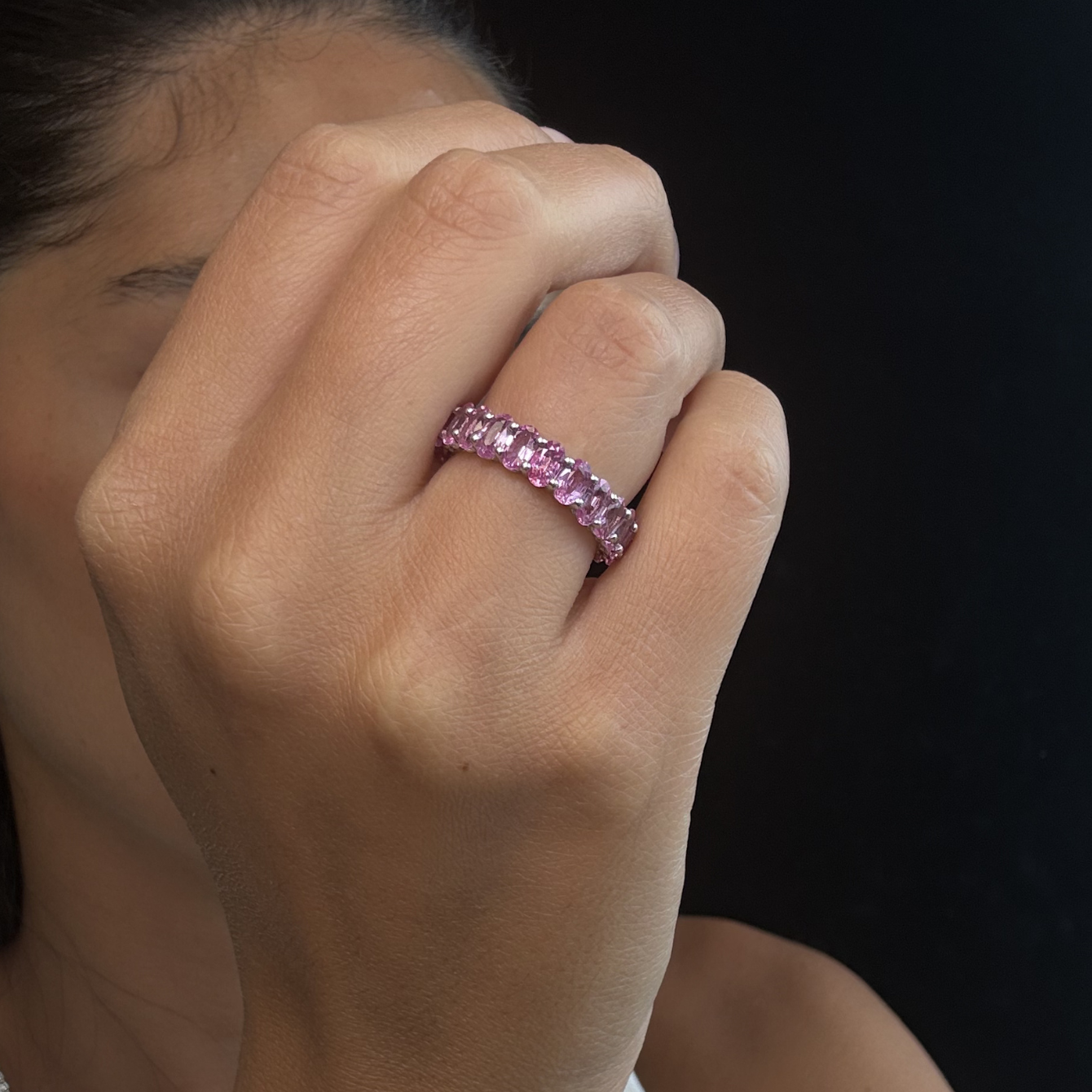 Oval Shape Pink Sapphire Eternity Band