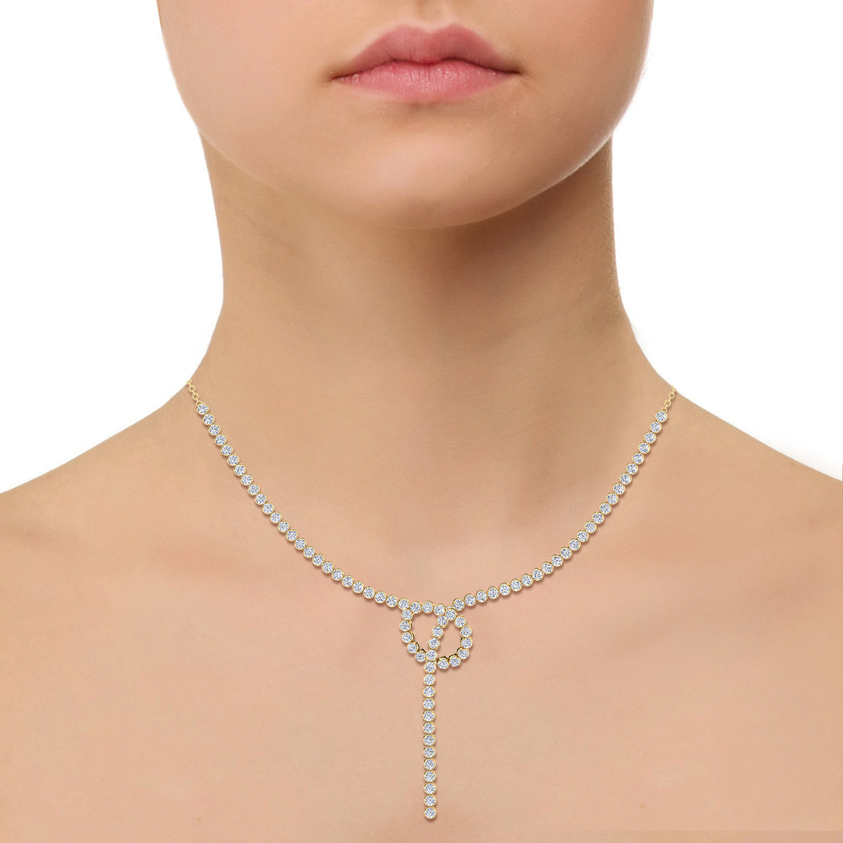 Crown Prong Knot Style Diamond Lariat Necklace Yellow