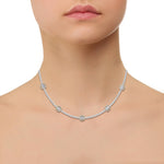 Emerald Shape Halo Station Natural Diamond Tennis Necklace in 14K Solid Gold Yellow
