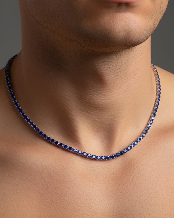 Men's Natural Blue Sapphire Tennis Necklace