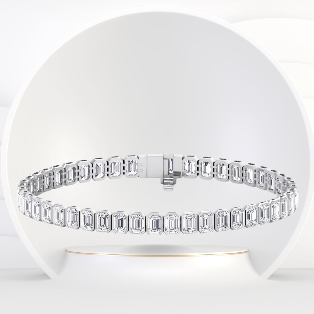 Feli - Bezel Set Emerald Shape Diamond Tennis Bracelet