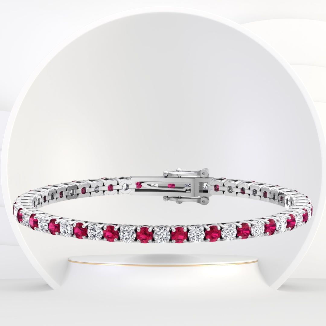 Sophie - Natural Diamond & Ruby Tennis Bracelet - Gem Jewelers Co