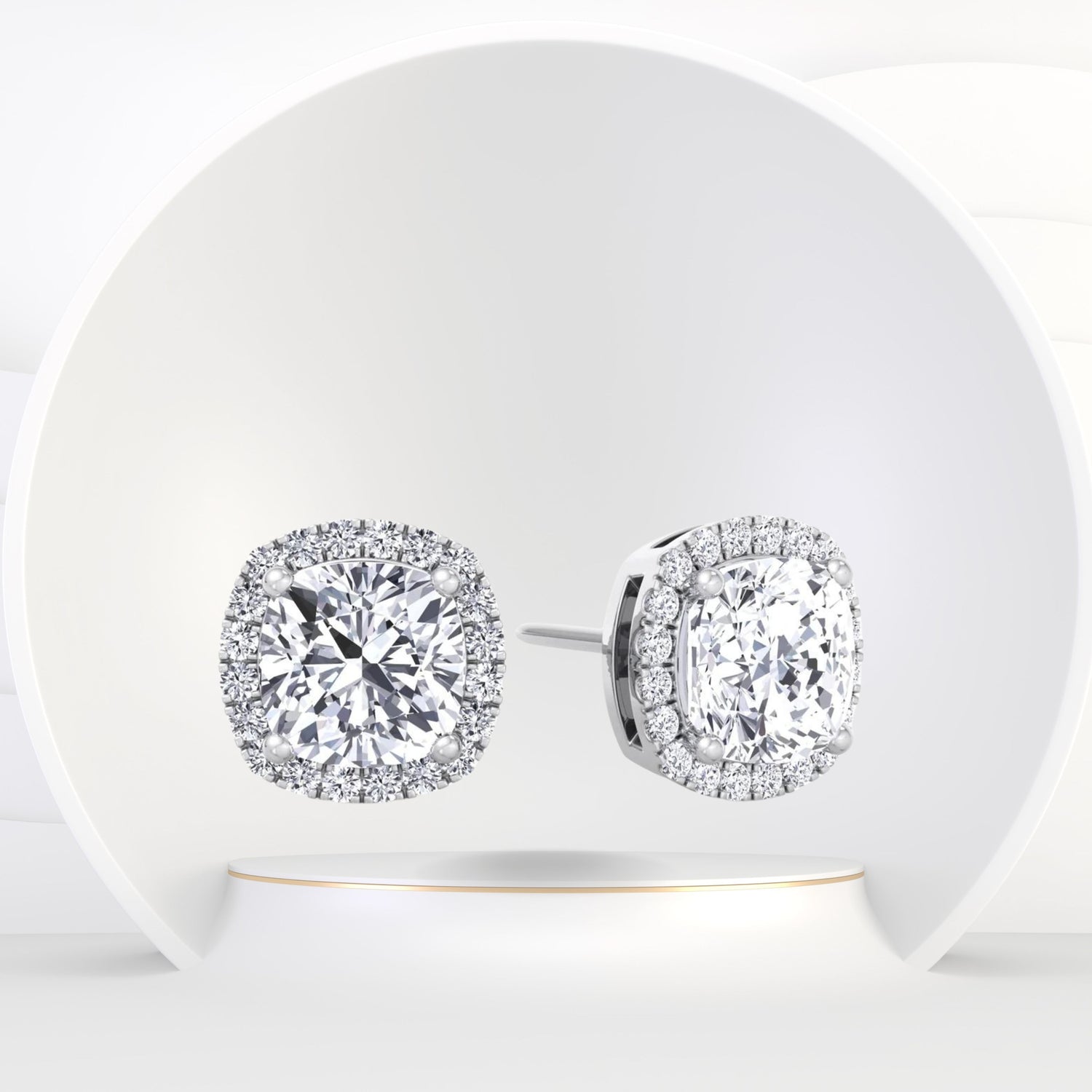 Norwich - Cushion Cut Diamond Halo Studs - Gem Jewelers Co