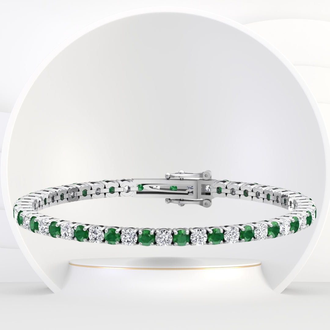 Estelle - Natural Diamond & Emerald Tennis Bracelet - Gem Jewelers Co