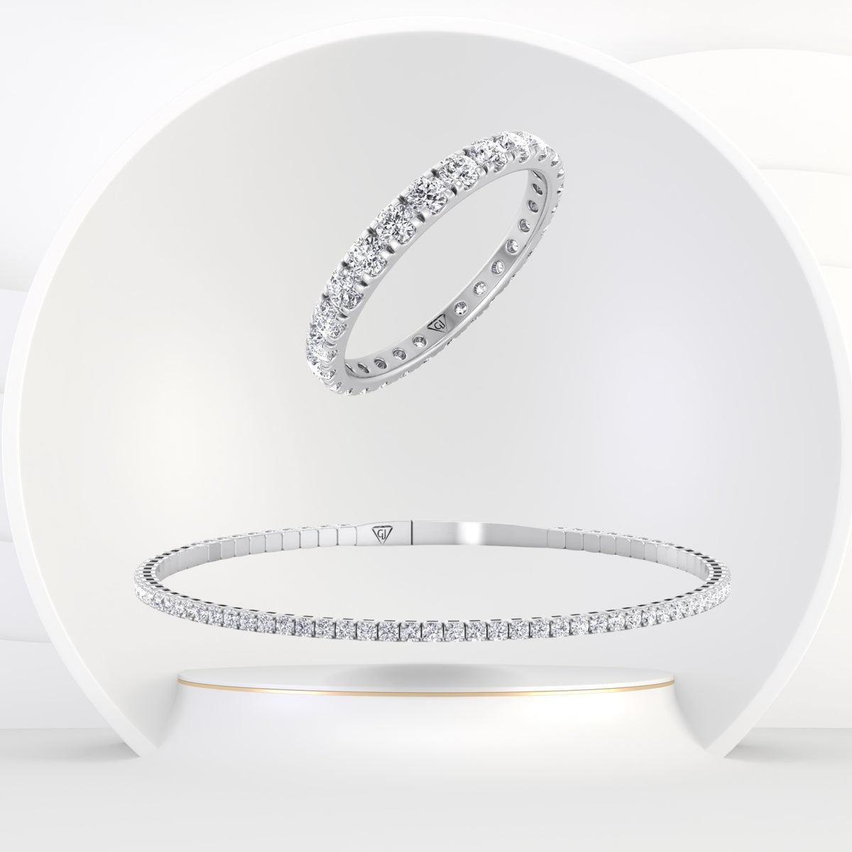 Gift Set - 1CTW Round Cut Diamond Eternity Band & 1CT Flexible Diamond Bangle in 14k Solid Gold - Gem Jewelers Co