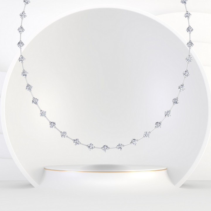 4-Prong Round Natural Diamond Bar Necklace