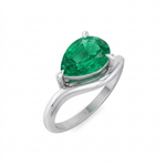 Natural Green Emerald Pear Shape Pinky Ring White Gold 18K
