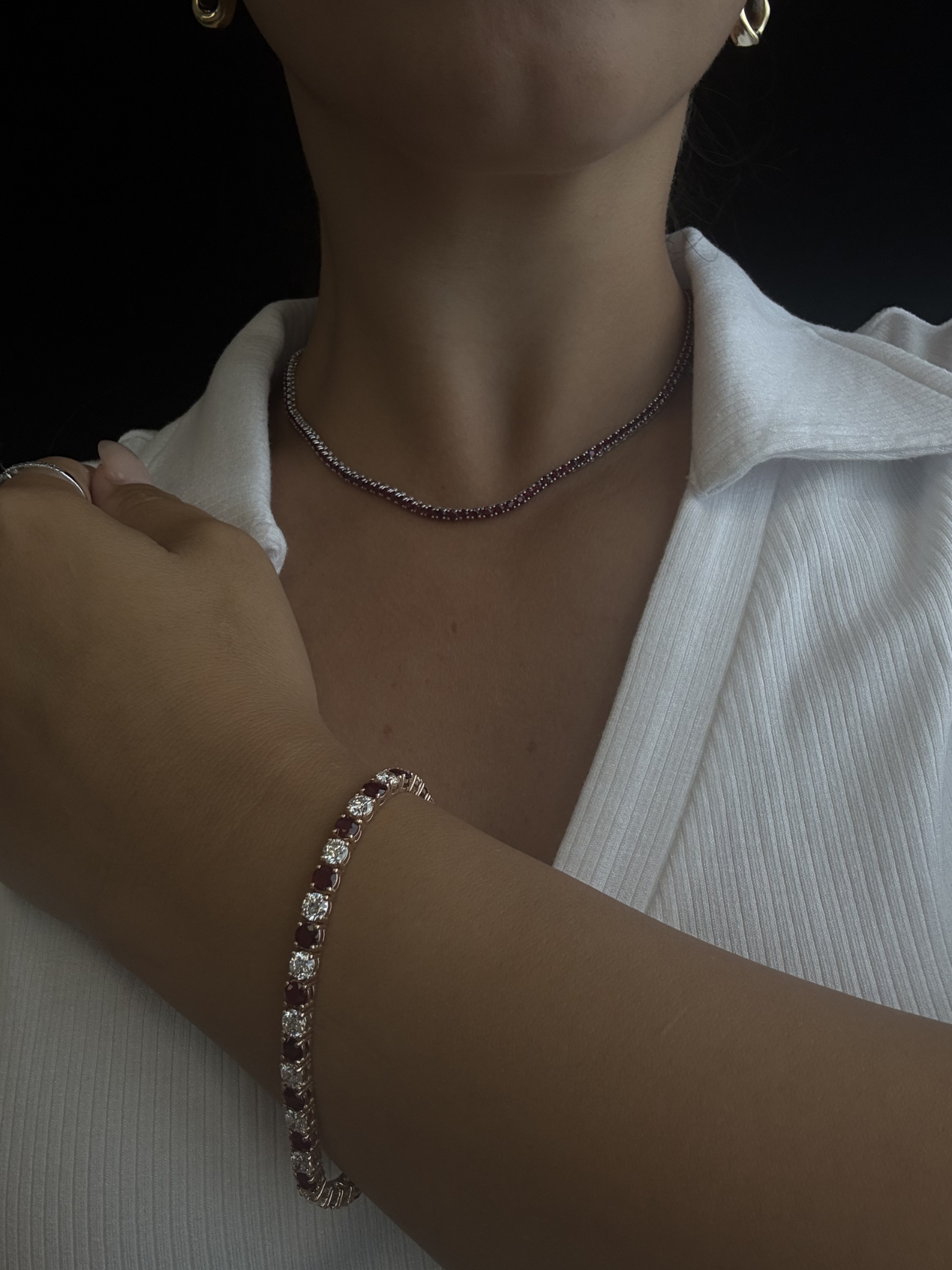 Natural Diamond & Red Ruby Tennis Bracelet 14K Solid Gold Lifestyle 3