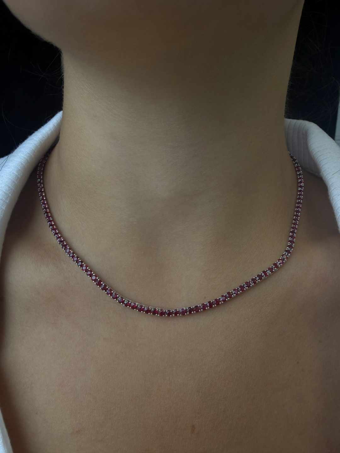 Round Cut Natural Red Ruby Tennis Necklace 14K Solid Gold